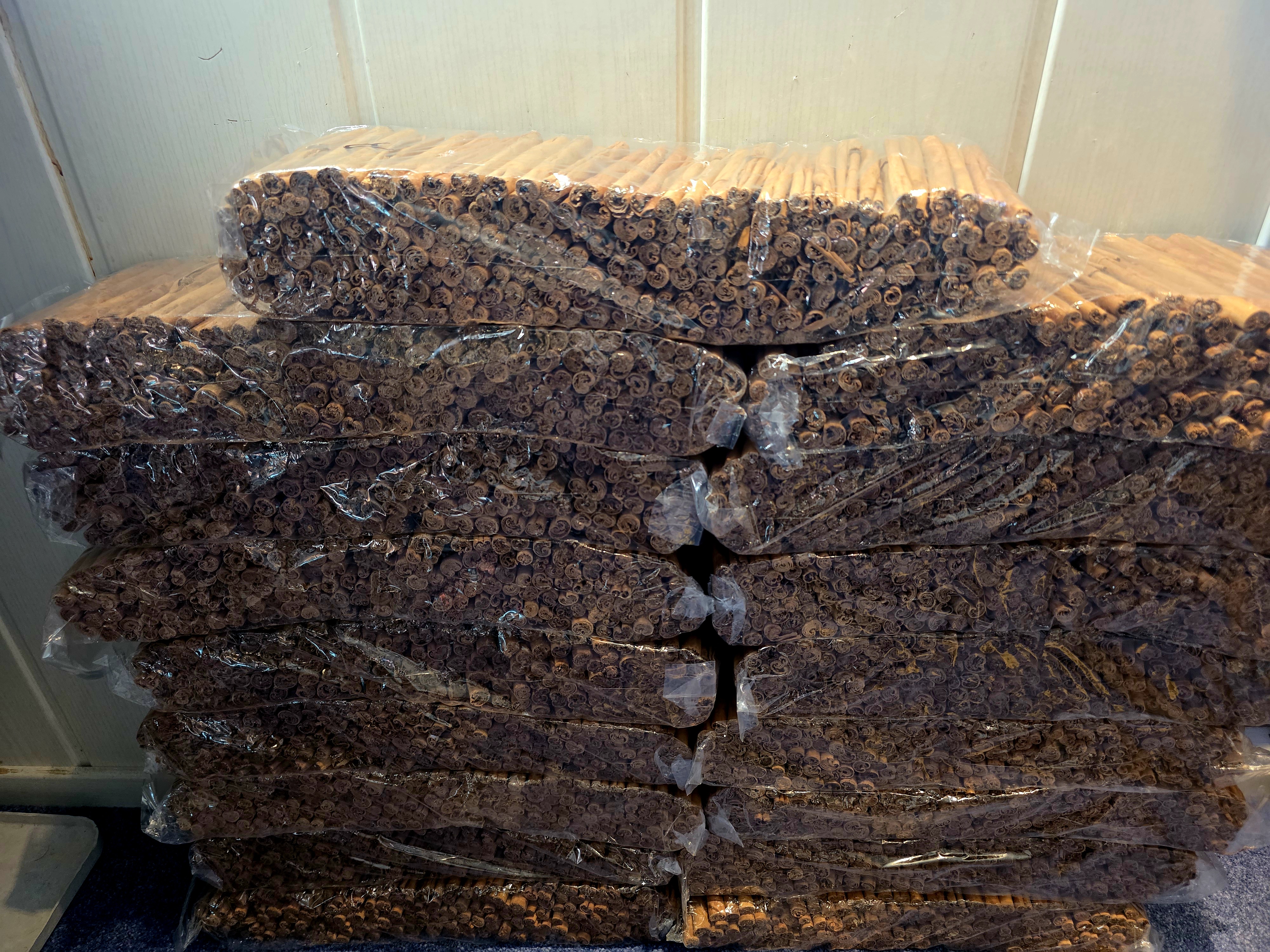 Warehouse stock of bulk Ceylon Cinnamon quill bales